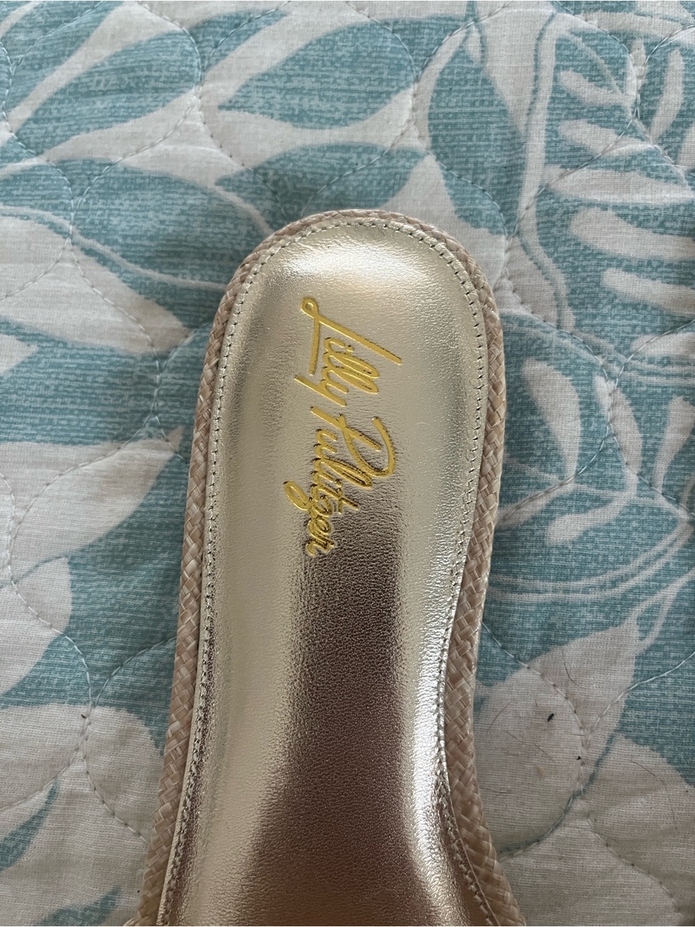Lilly Pulitzer Nessa slide —  Gold-Tone Straw Slide Sandals - Beige - size 7 - Picture 2 of 3